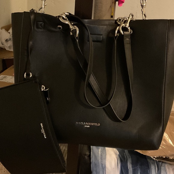 Karl Lagerfeld Handbags - Karl Lagerfeld Black Leather Tote with Silver Accents